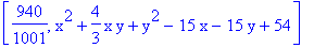[940/1001, x^2+4/3*x*y+y^2-15*x-15*y+54]